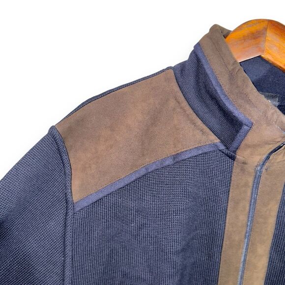 Montechiaro Navy Wool & Brown Suede Full-Zip Sweater Men’s Sz L 52 - Picture 4 of 11